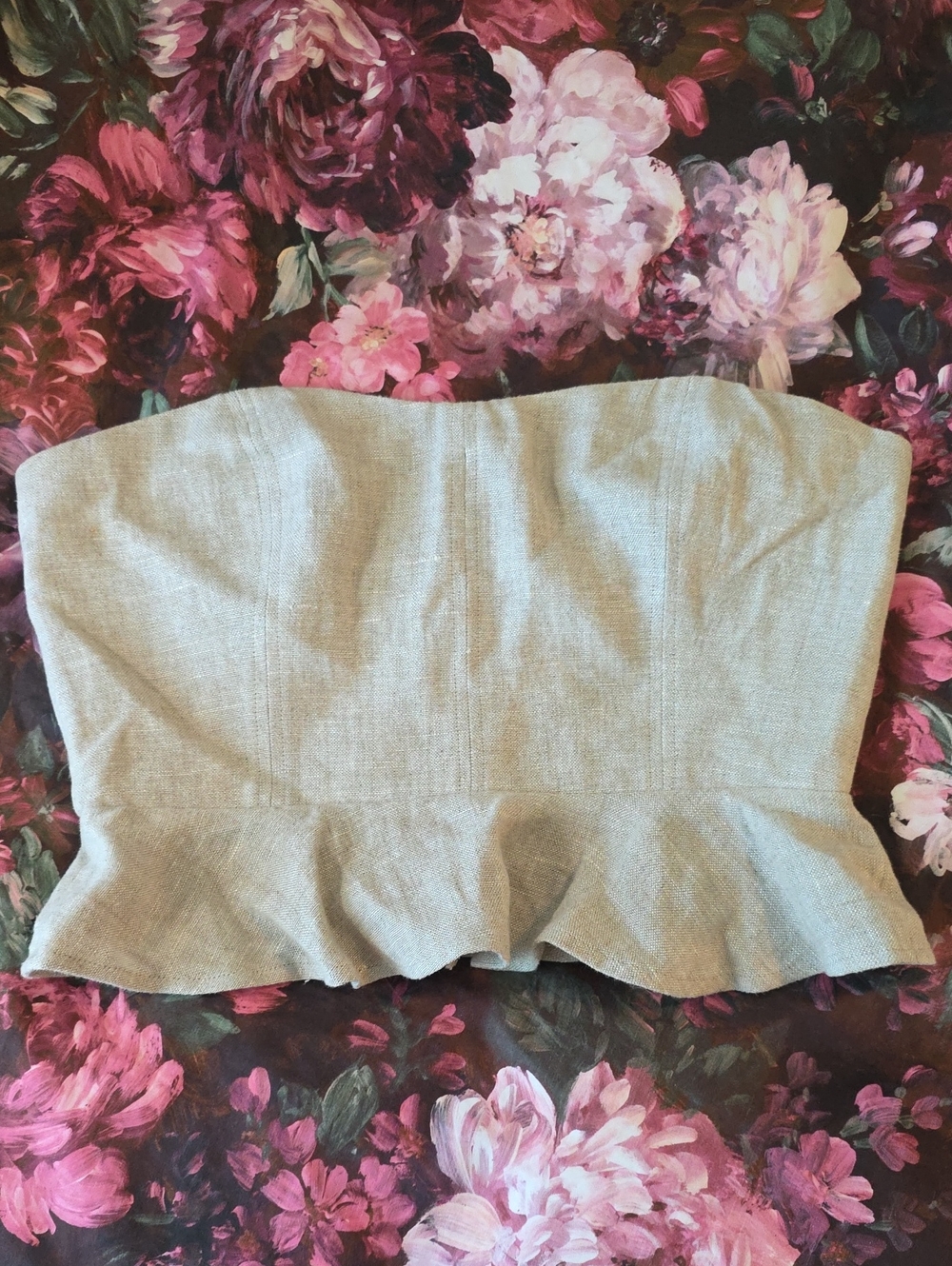 J. Crew Beige Linen Strapless Peplum Top